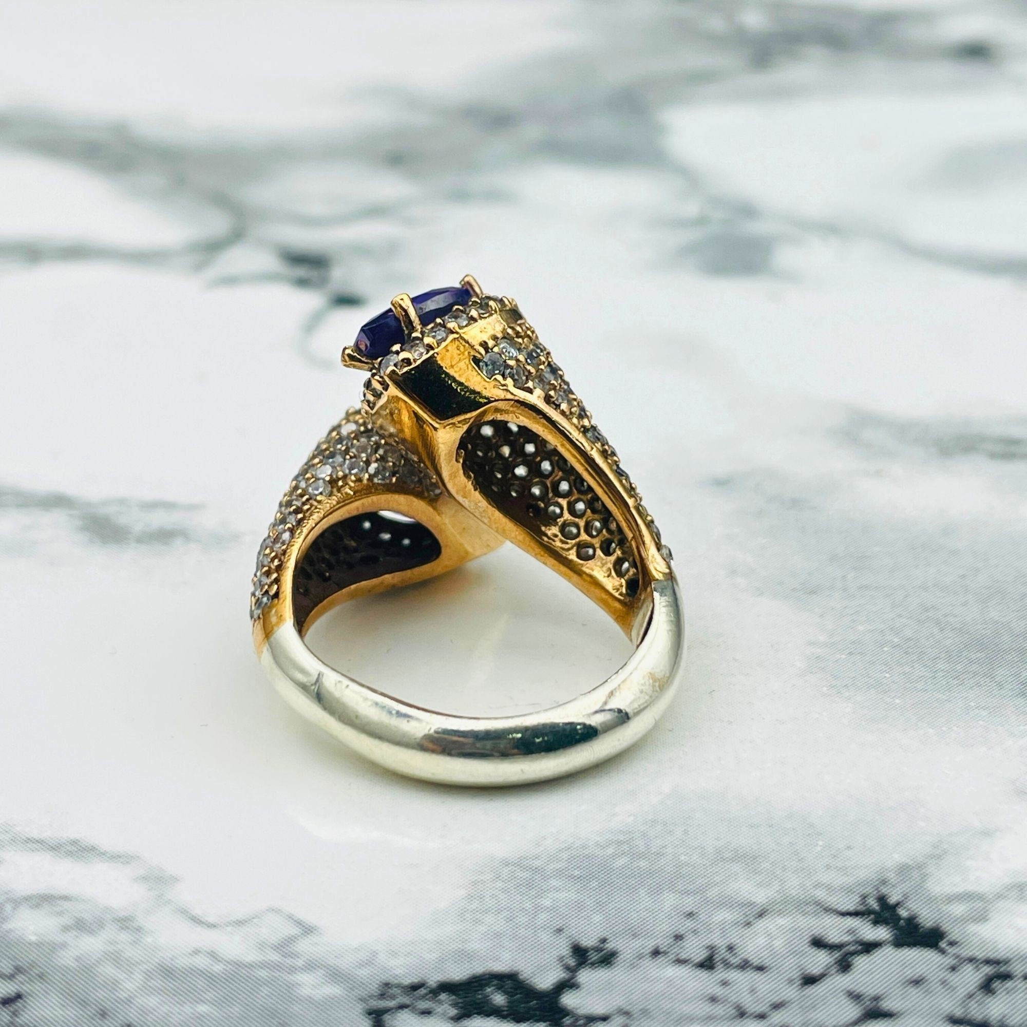 Exquisite Turkish Handmade 925K Sterling Silver Purple Amethyst Double Stone Ring