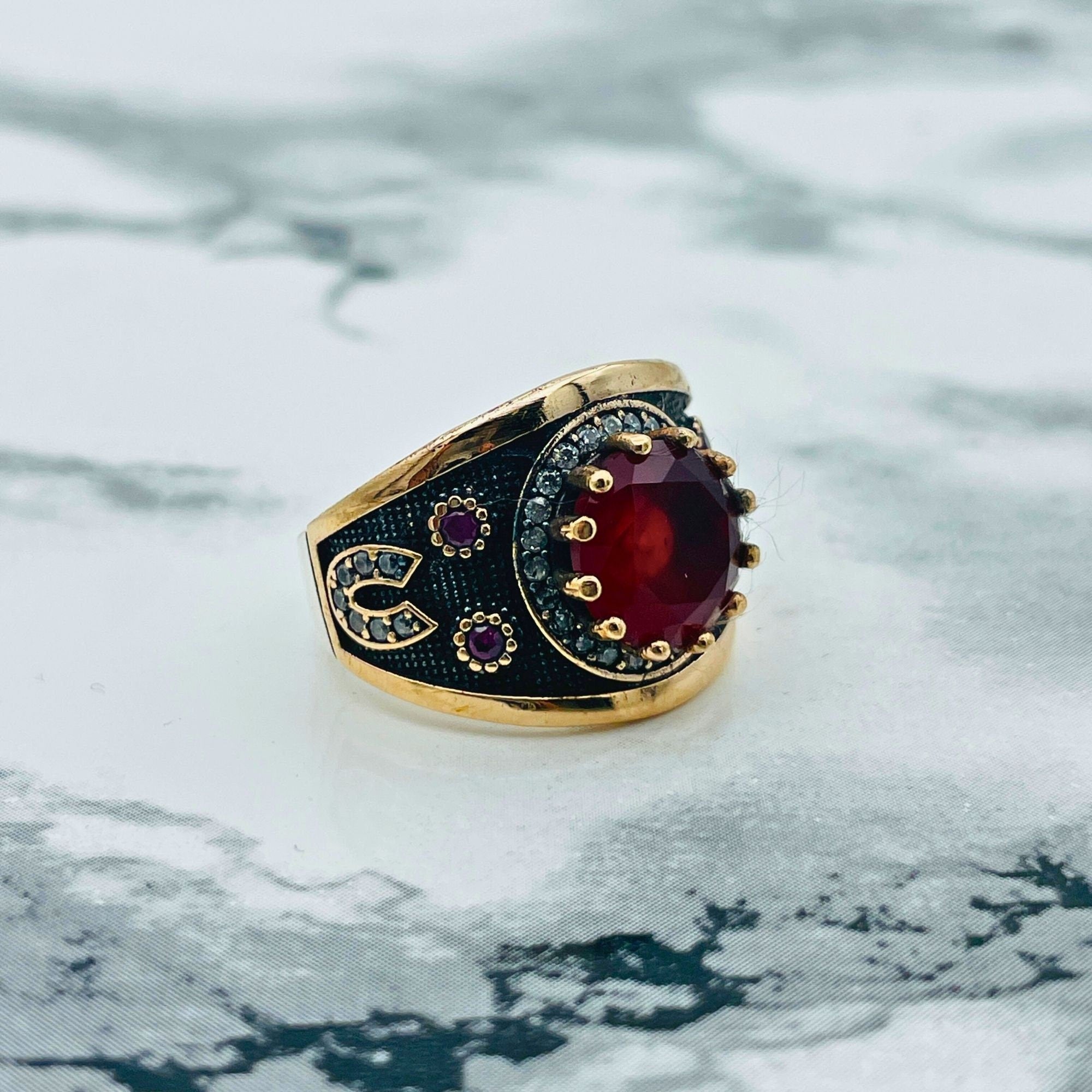 Turkish Ottoman Hürrem Sultan Ruby Ring | Handmade 925 Sterling Silver | Antique Vintage Design