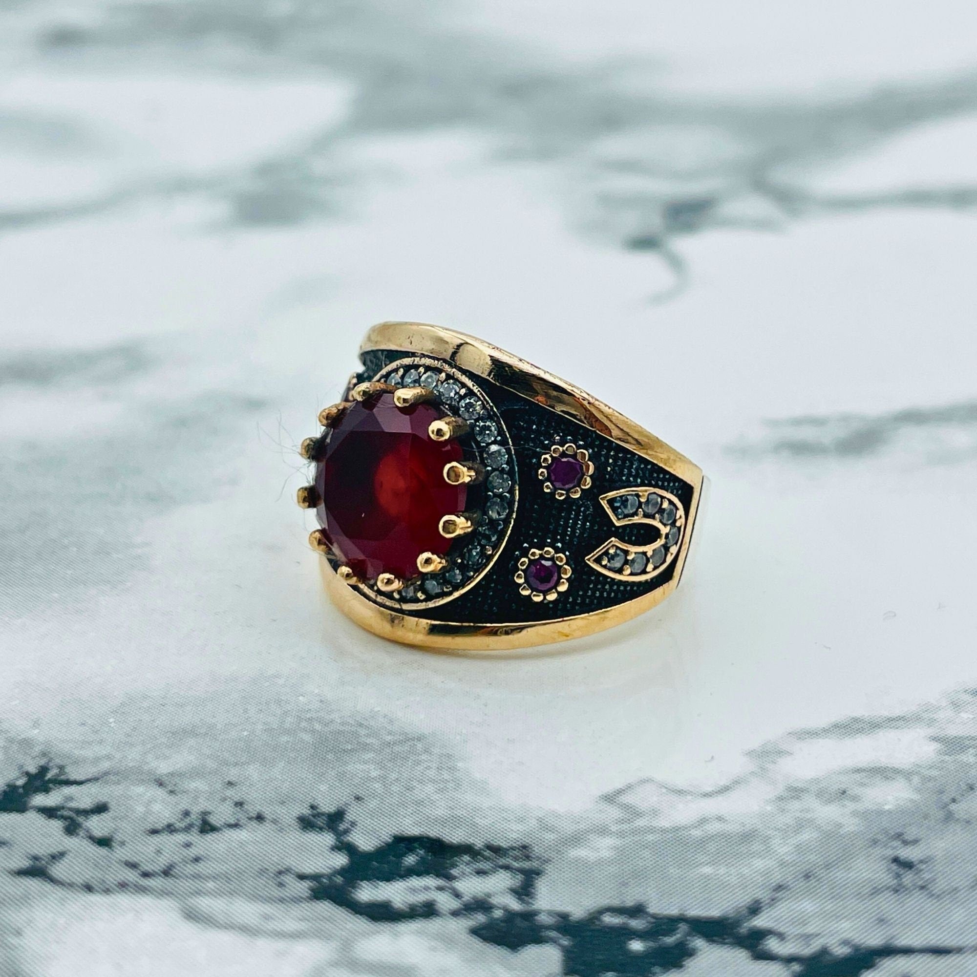 Turkish Ottoman Hürrem Sultan Ruby Ring | Handmade 925 Sterling Silver | Antique Vintage Design