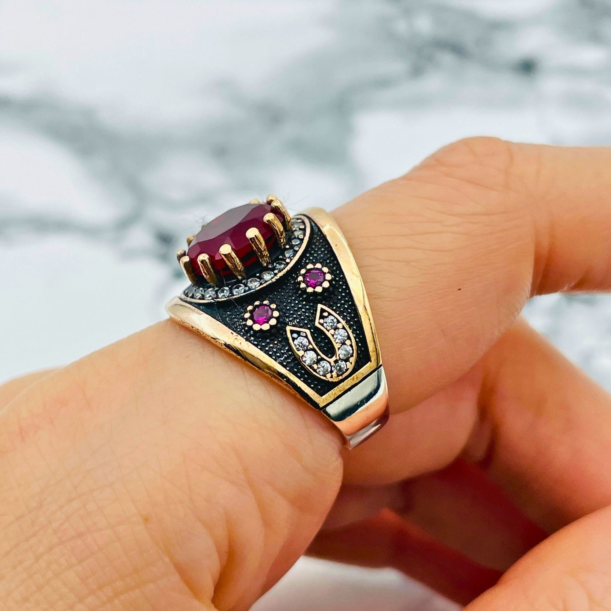 Turkish Ottoman Hürrem Sultan Ruby Ring | Handmade 925 Sterling Silver | Antique Vintage Design