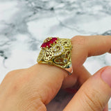 Exquisite Turkish Handmade 925K Silver Ruby Ring | Vintage Filigree Design for Women
