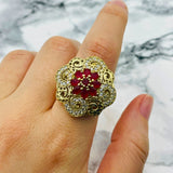Exquisite Turkish Handmade 925K Silver Ruby Ring | Vintage Filigree Design for Women