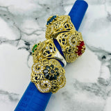 Vintage Handmade 925 Sterling Silver Sapphire & Zircon Filigree Floral Statement Ring for Women