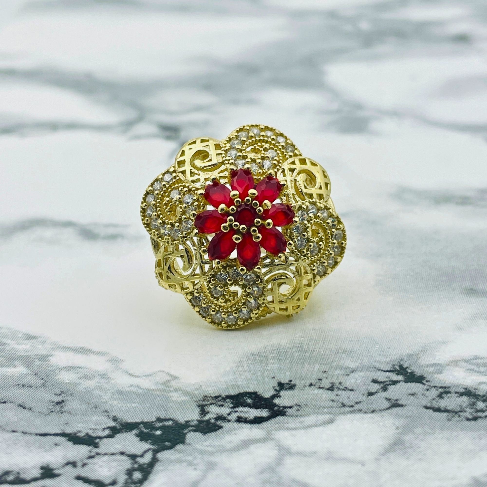 Exquisite Turkish Handmade 925K Silver Ruby Ring | Vintage Filigree Design for Women