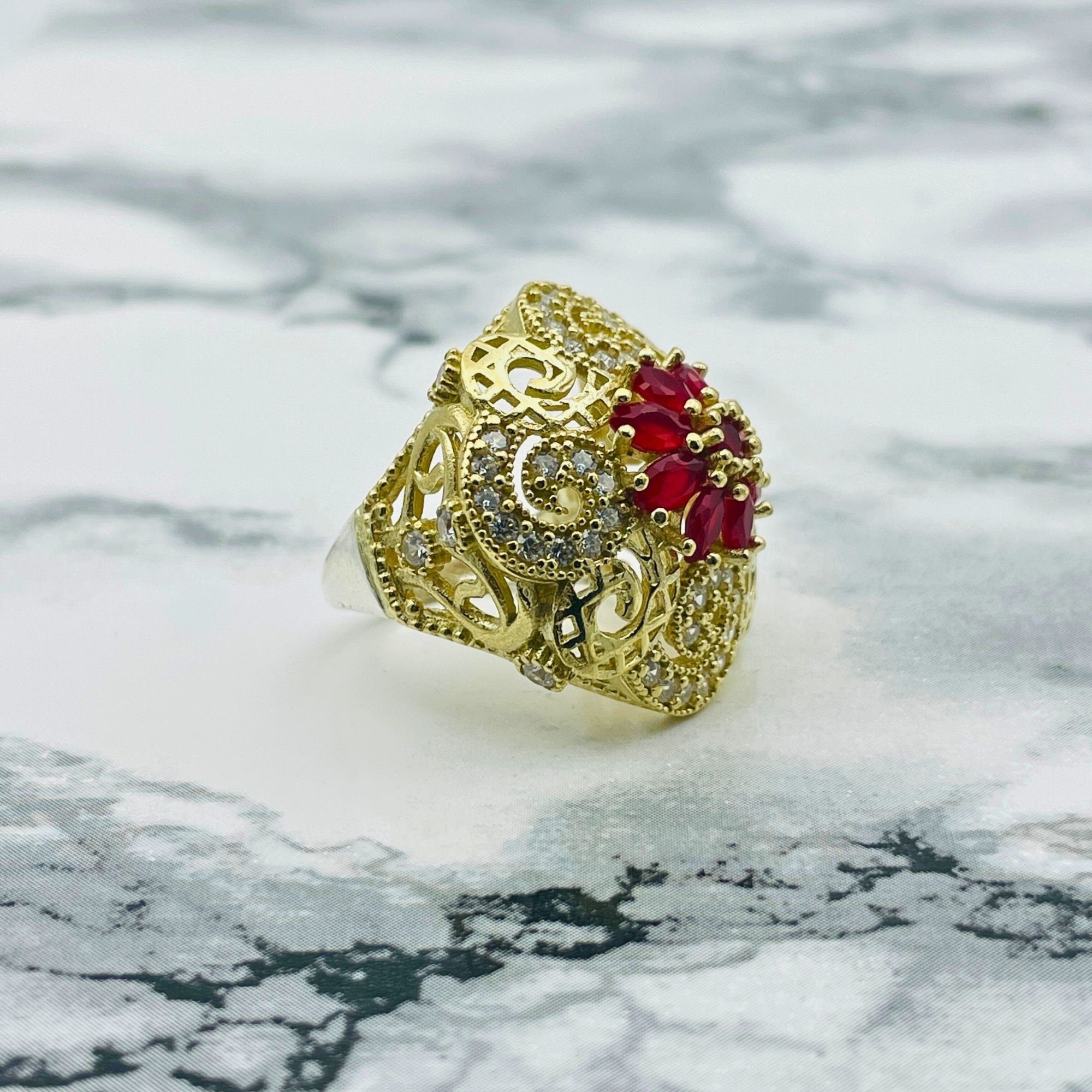 Exquisite Turkish Handmade 925K Silver Ruby Ring | Vintage Filigree Design for Women