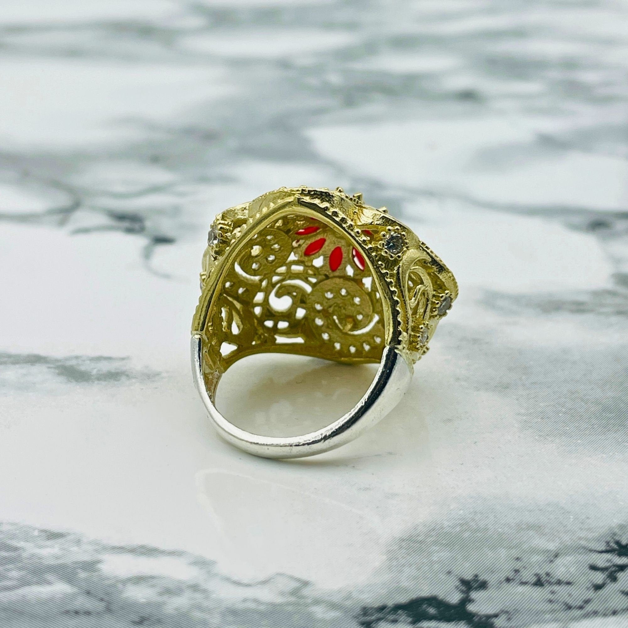 Exquisite Turkish Handmade 925K Silver Ruby Ring | Vintage Filigree Design for Women