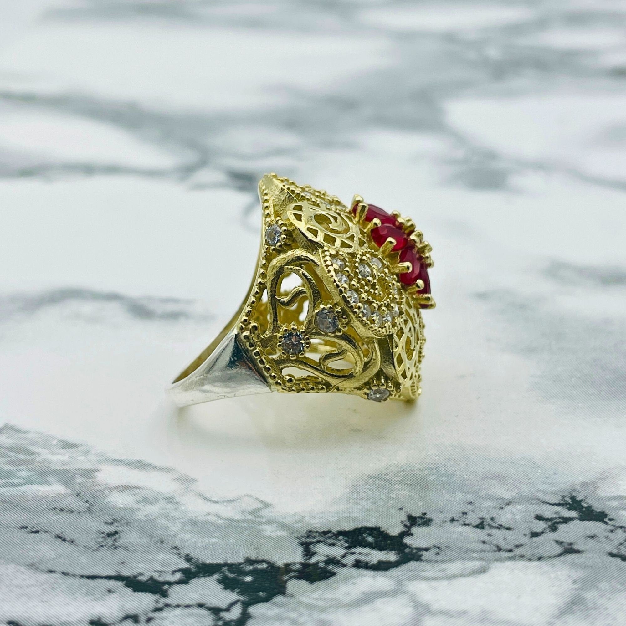 Exquisite Turkish Handmade 925K Silver Ruby Ring | Vintage Filigree Design for Women