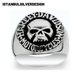 Harley Davidson Sterling Silver Men's Biker Signet Ring - Gift for Motorcycle Enthusiasts