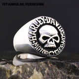 Harley Davidson Sterling Silver Men's Biker Signet Ring - Gift for Motorcycle Enthusiasts