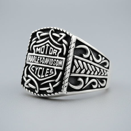 Bague de motard en argent sterling inspirée de Harley Davidson