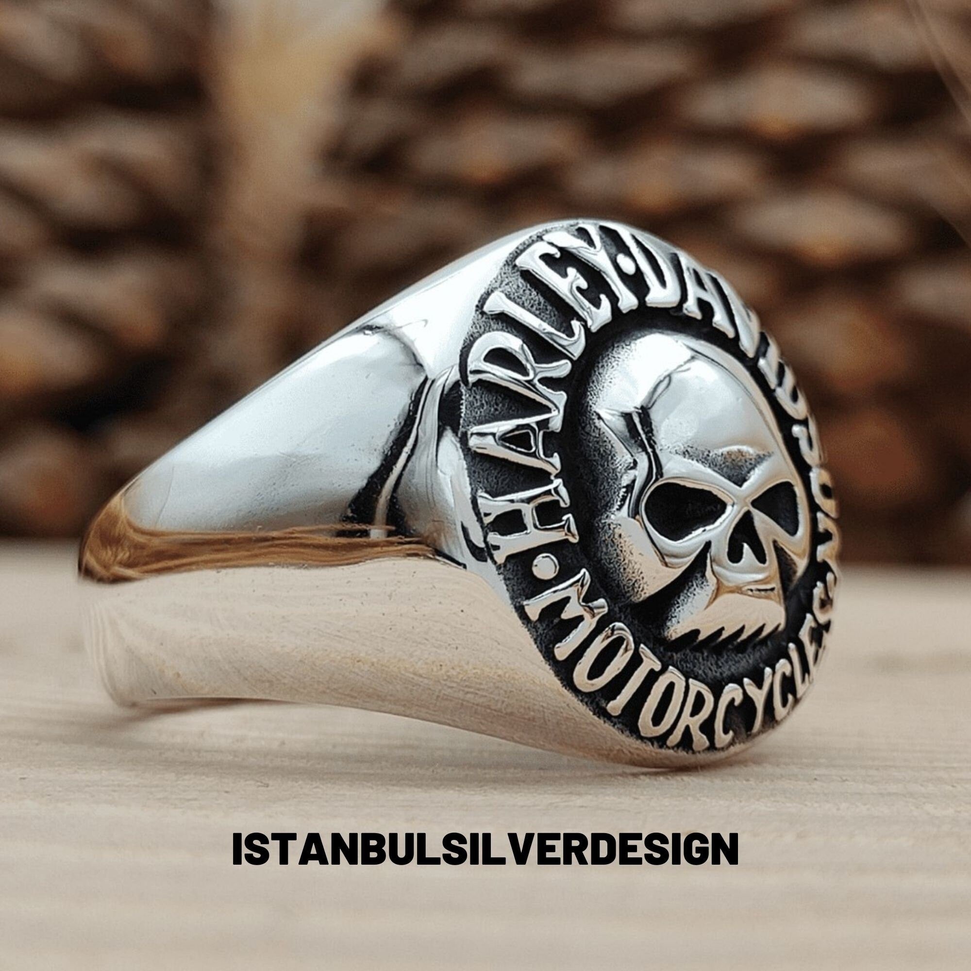 Harley Davidson Sterling Silver Men's Biker Signet Ring - Gift for Motorcycle Enthusiasts