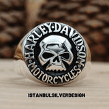 Harley Davidson Sterling Silver Men's Biker Signet Ring - Gift for Motorcycle Enthusiasts