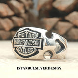 Harley Davidson Motorcycle Signet Ring - 925 Sterling Silver Biker Jewelry, Handmade Turkish Gift for Him