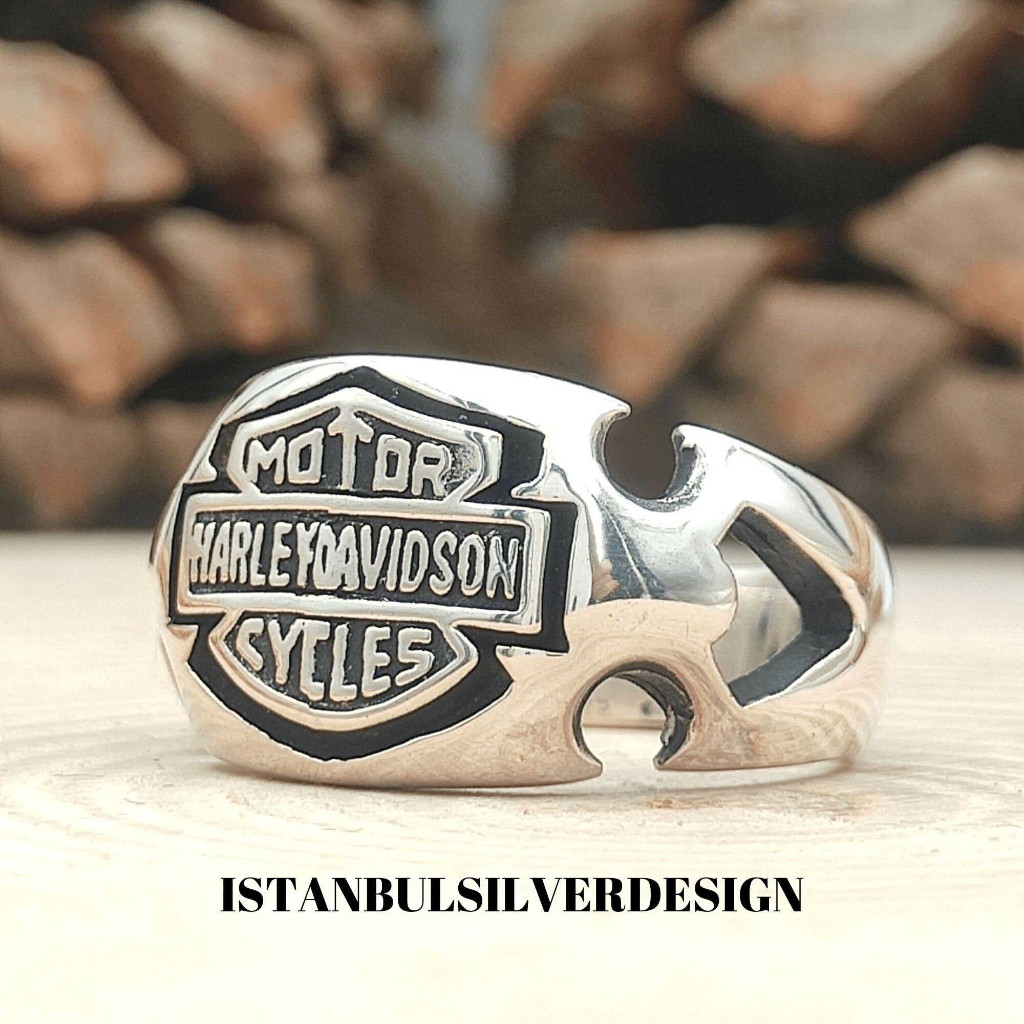 Harley Davidson Motorcycle Signet Ring - 925 Sterling Silver Biker Jewelry, Handmade Turkish Gift for Him