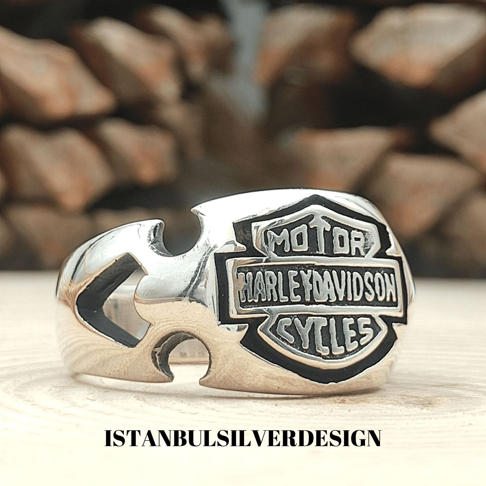 Harley Davidson Motorcycle Signet Ring - 925 Sterling Silver Biker Jewelry, Handmade Turkish Gift for Him
