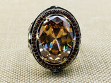 Turkish Ottoman Style 925 Sterling Silver Citrine Ring - Handmade Unisex Gemstone Jewelry