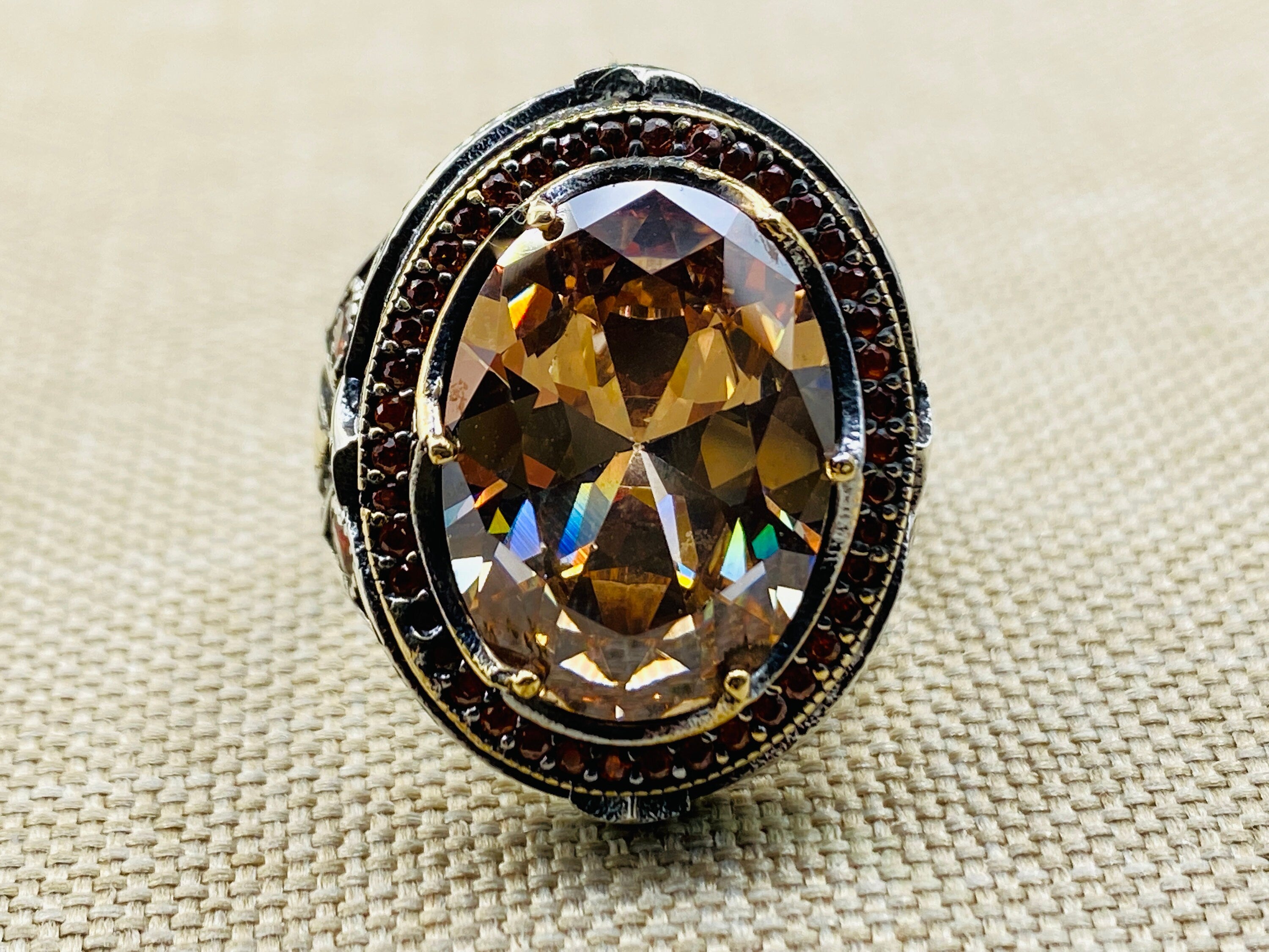 Turkish Ottoman Style 925 Sterling Silver Citrine Ring - Handmade Unisex Gemstone Jewelry