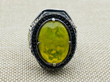 Yellow Tourmaline Men's Silver Ring