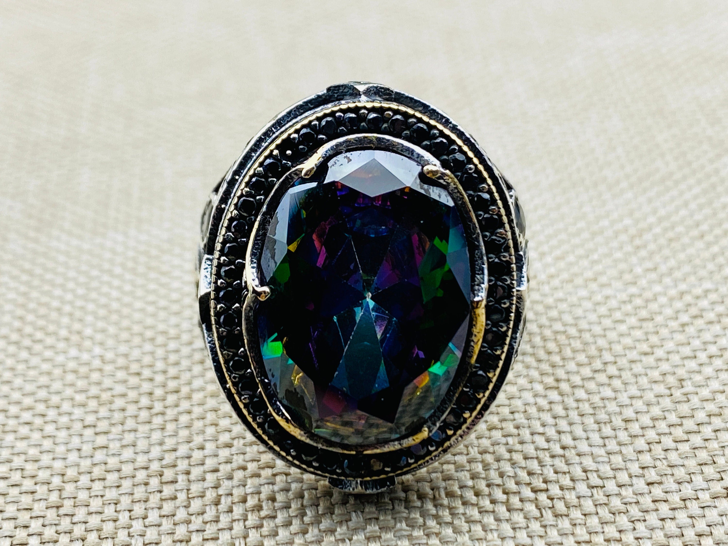 Mystic Topaz Stone Silver Ring