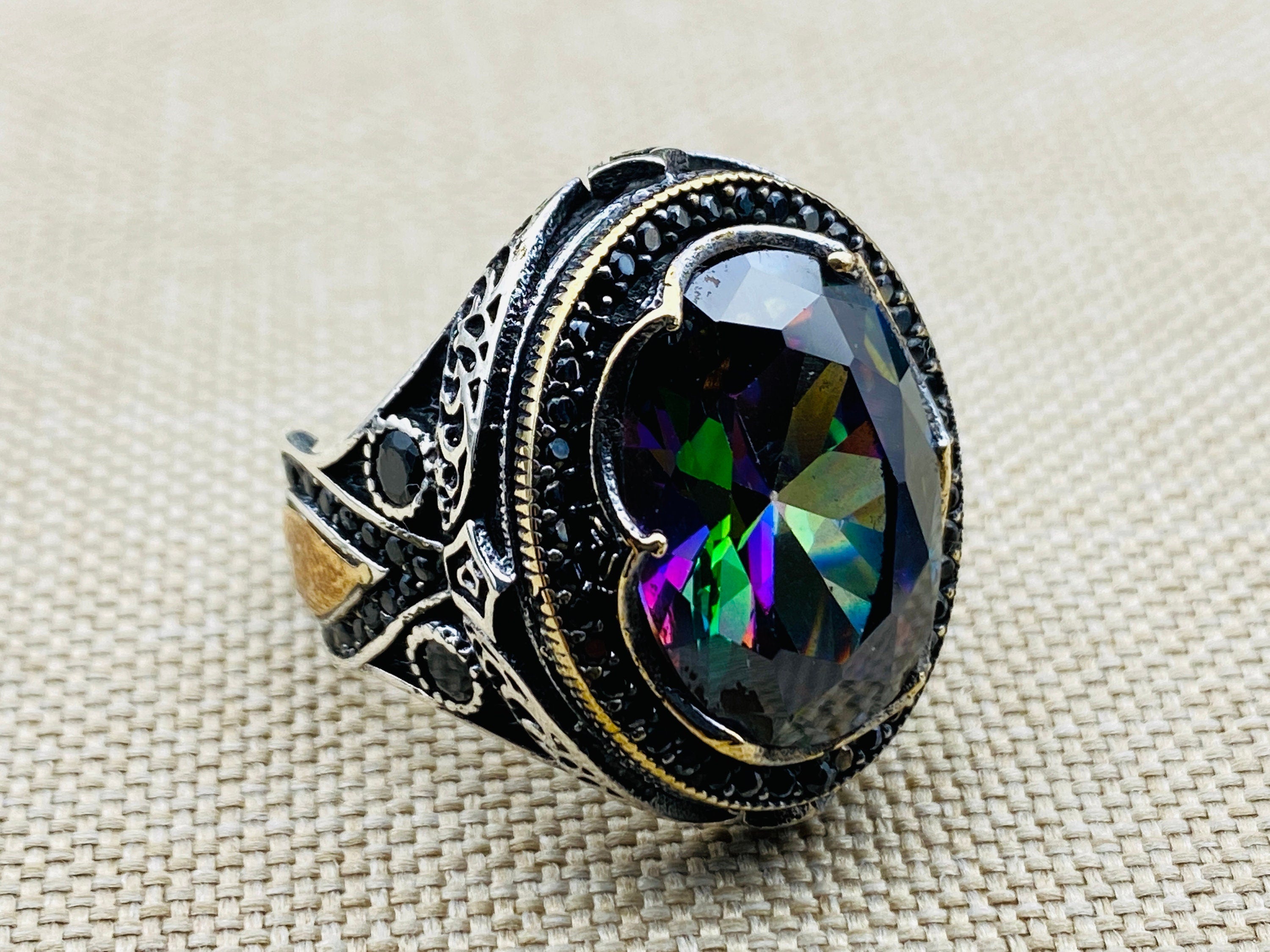 Mystic Topaz Stone Silver Ring