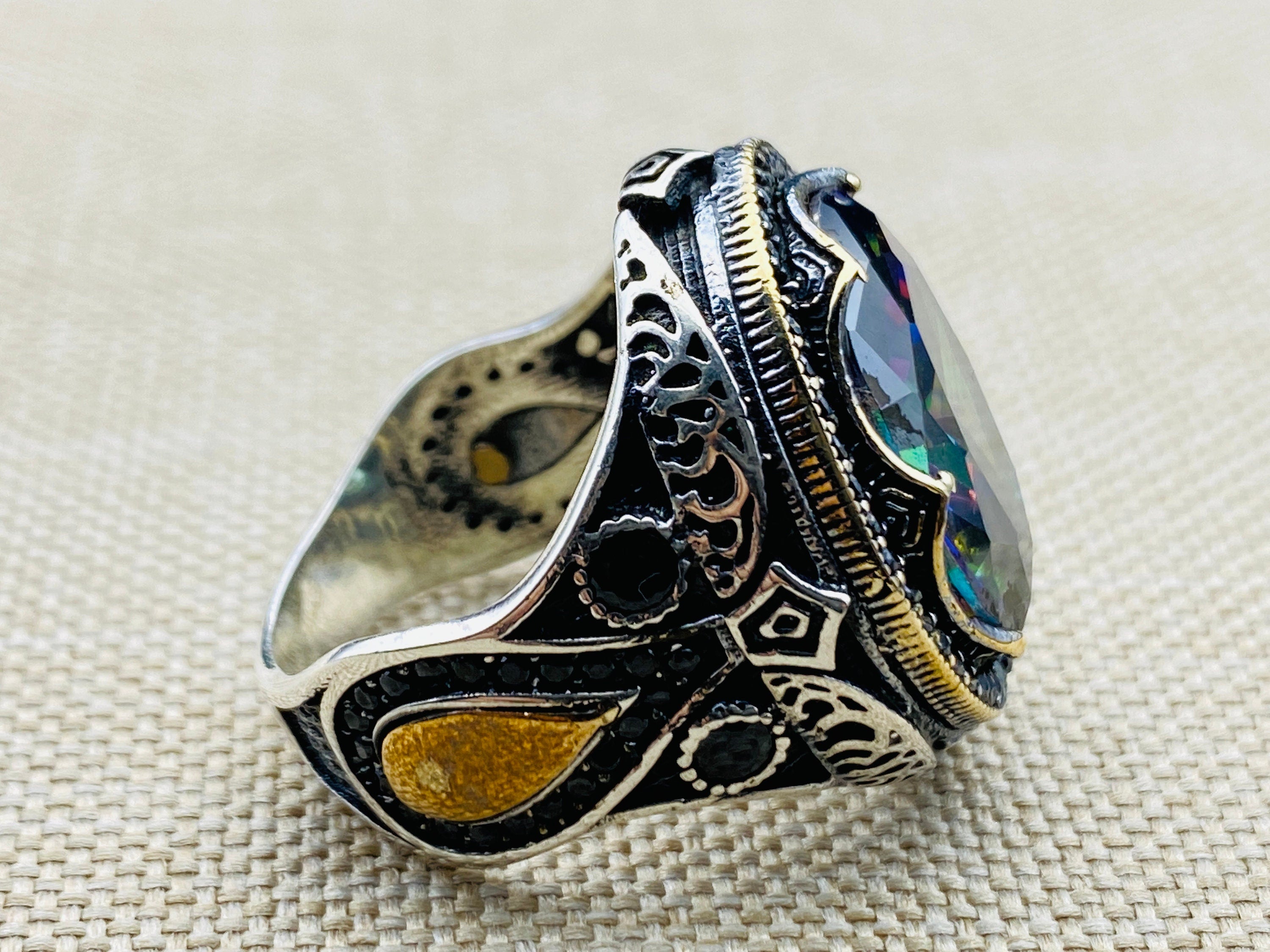 Mystic Topaz Stone Silver Ring