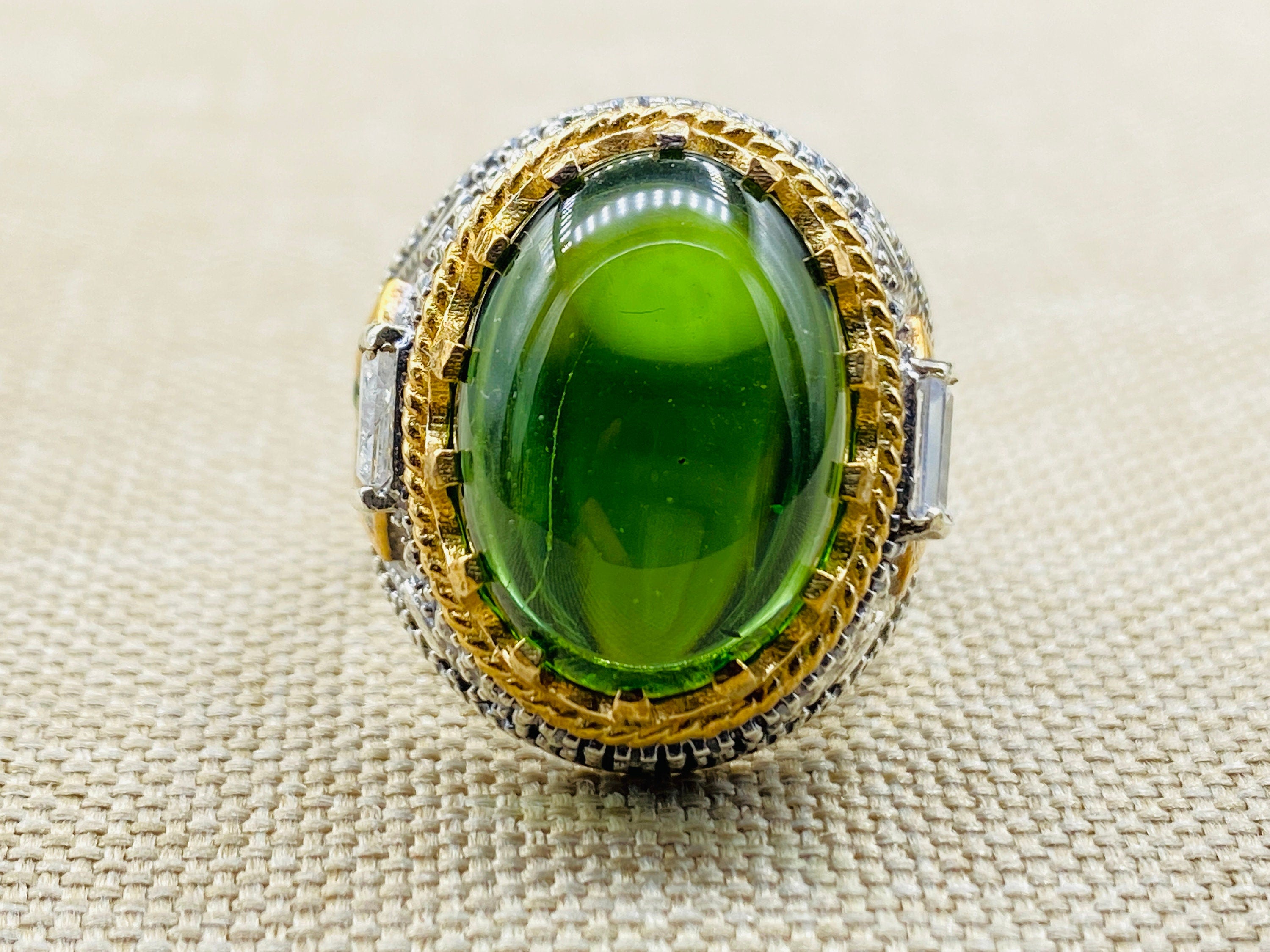 Men's Emerald Stone Green 925 Sterling Silver Ring