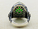 Men's Cubic Zircon Stone Green 925 Sterling Silver Ring