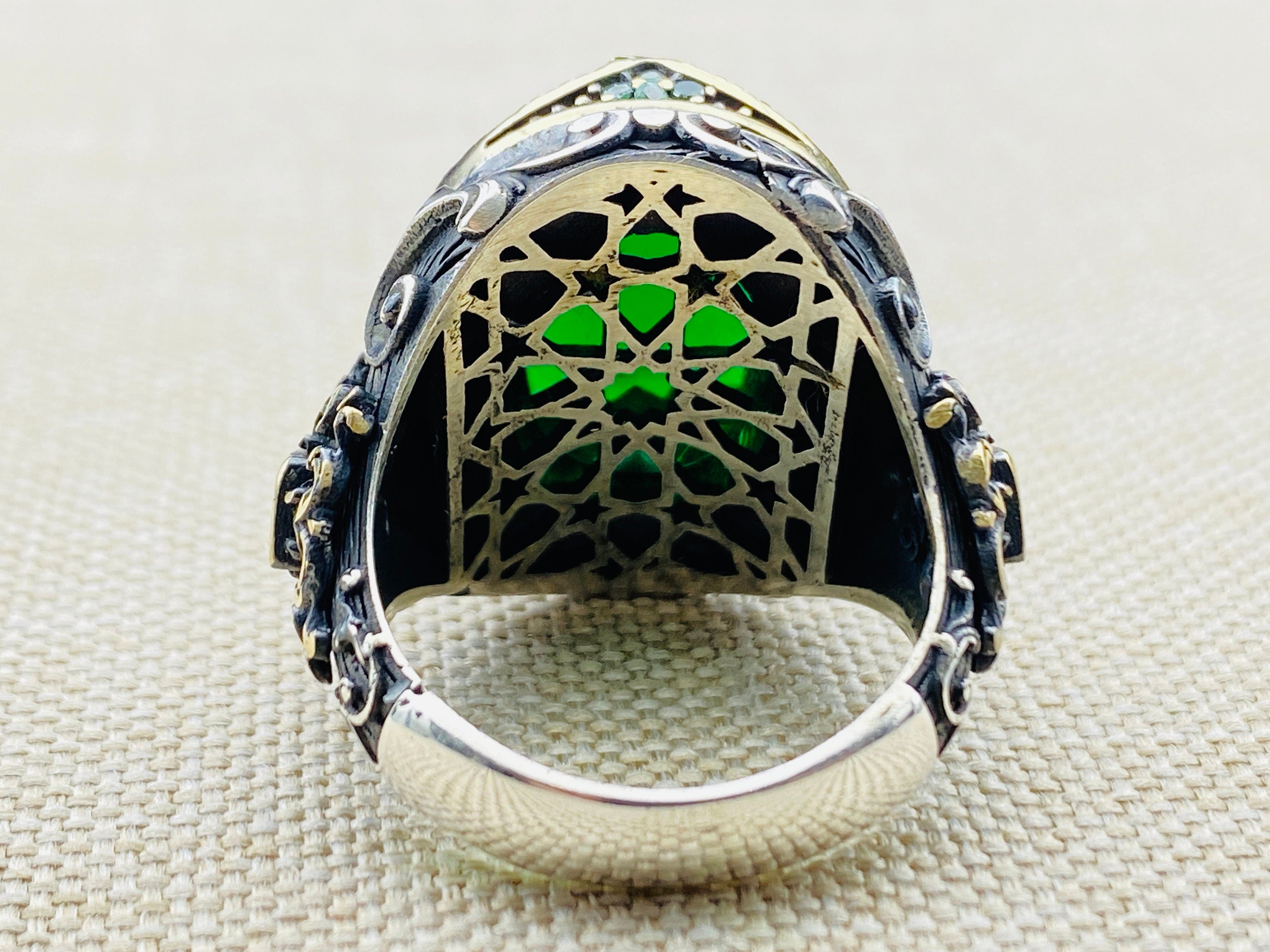 Men's Cubic Zircon Stone Green 925 Sterling Silver Ring