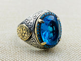 Men's Aquamarine Stone Blue 925 Sterling Silver Ring