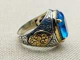 Men's Aquamarine Stone Blue 925 Sterling Silver Ring