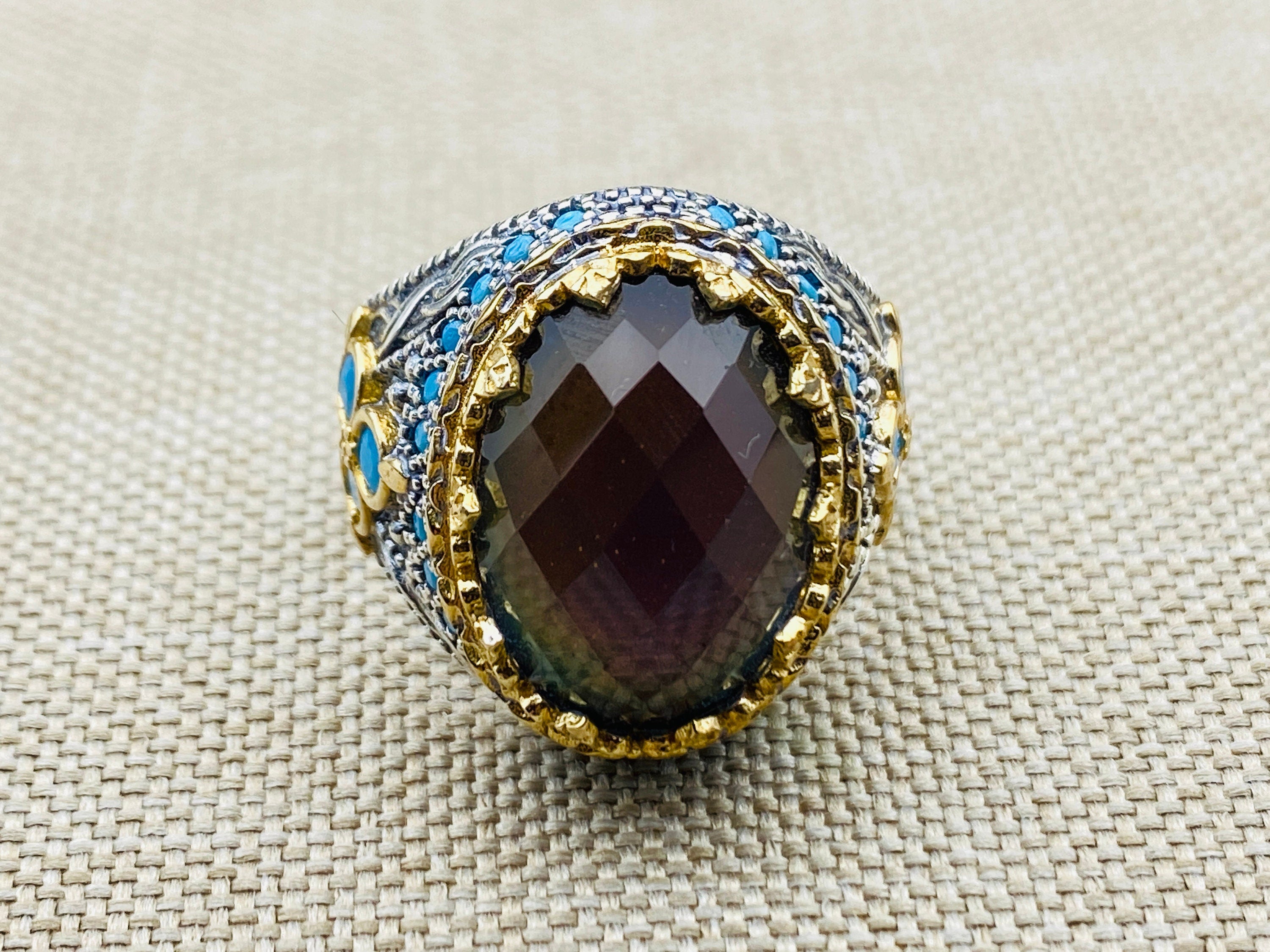 خاتم فضة رجالي بحجر التورمالين