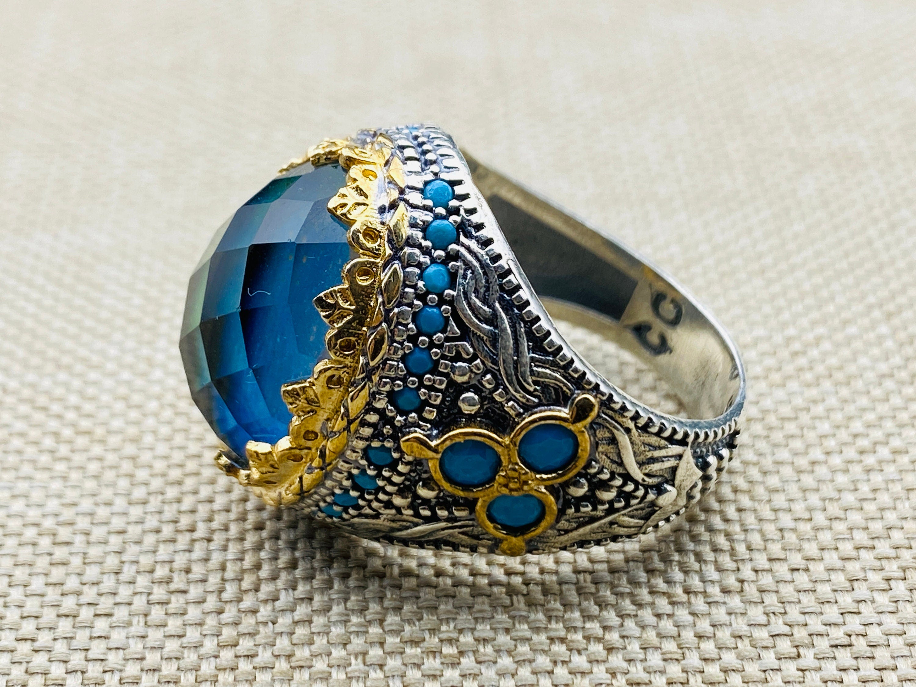 خاتم فضة رجالي بحجر التورمالين