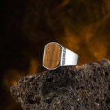 Authentic Handcrafted Turkish Men's 925 Sterling Silver Tiger Eye Ring