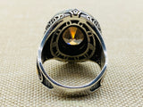 Turkish Ottoman Style 925 Sterling Silver Citrine Ring - Handmade Unisex Gemstone Jewelry