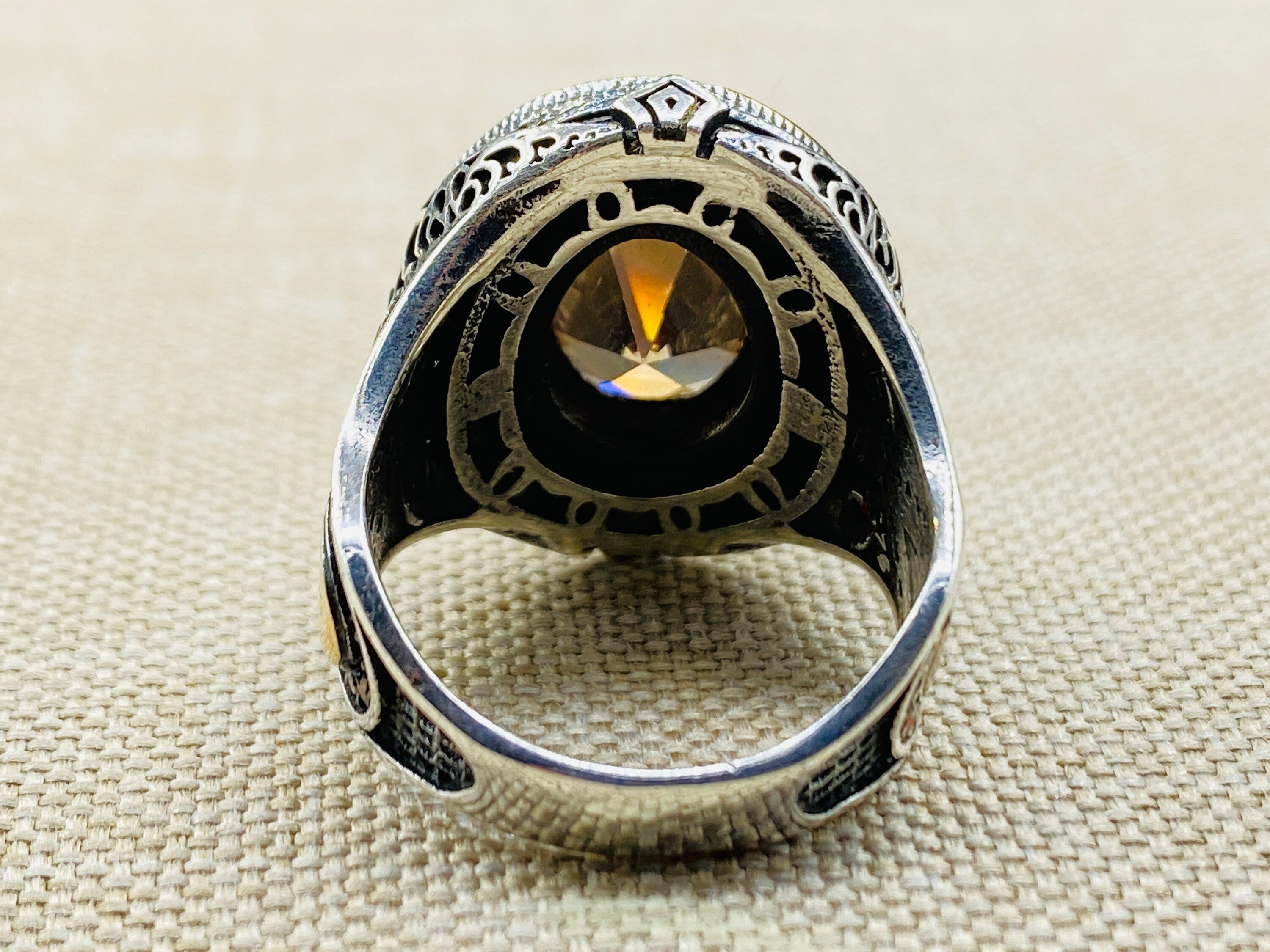 Turkish Ottoman Style 925 Sterling Silver Citrine Ring - Handmade Unisex Gemstone Jewelry