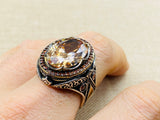Turkish Ottoman Style 925 Sterling Silver Citrine Ring - Handmade Unisex Gemstone Jewelry
