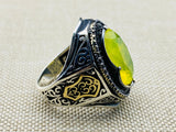Yellow Tourmaline Men's Silver Ring