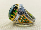 Men's Emerald Stone Green 925 Sterling Silver Ring
