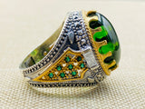 Men's Emerald Stone Green 925 Sterling Silver Ring