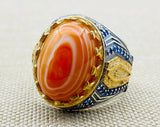 Handmade Men's Orange Agate Sterling Silver Ring - Unique Turkish Design Gift
