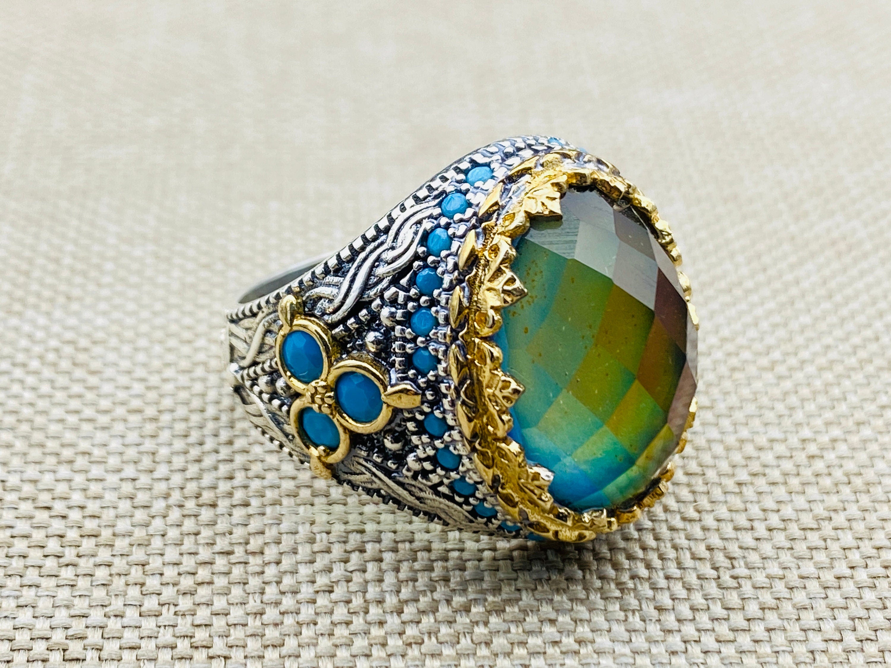 خاتم فضة رجالي بحجر التورمالين