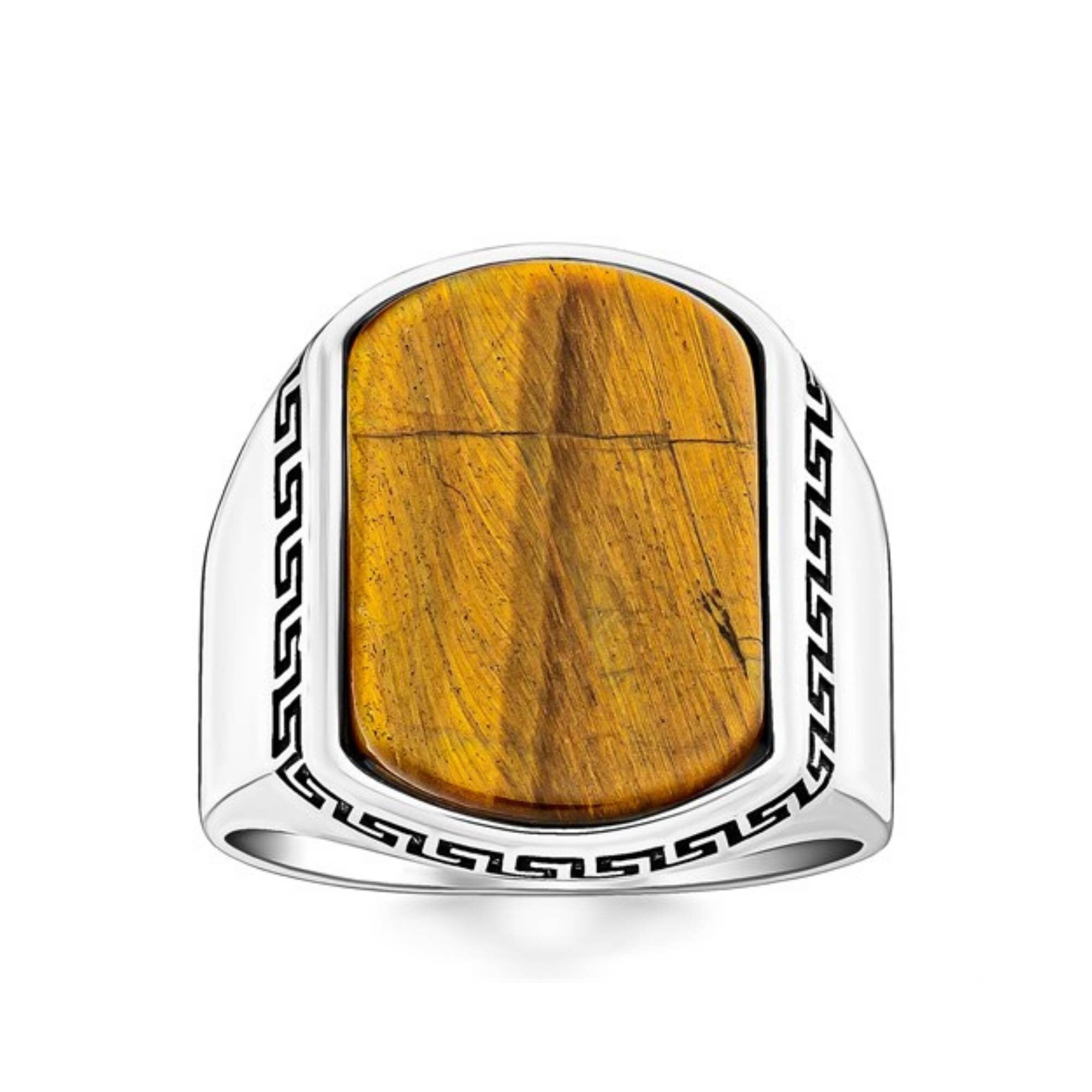 Authentic Handcrafted Turkish Men's 925 Sterling Silver Tiger Eye Ring