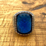 خاتم مربع من الفيروز الأزرق من الفضة الإسترلينية 925 للرجال - يدوي الصنع، تصميم بسيط وجاهز كهدية