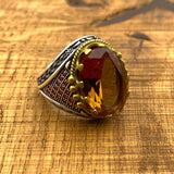 خاتم فضة إسترليني 925 تركي أصلي مصنوع يدويًا للرجال بلون زولتانيت المتغير