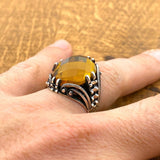 Premium 925 Sterling Silver Men's Ring | Sultanite Gemstone & Chain Detail | Handmade Turkish Craftsmanship