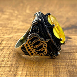 خاتم فضة يدوي بحجر بارايبا أصفر للرجال