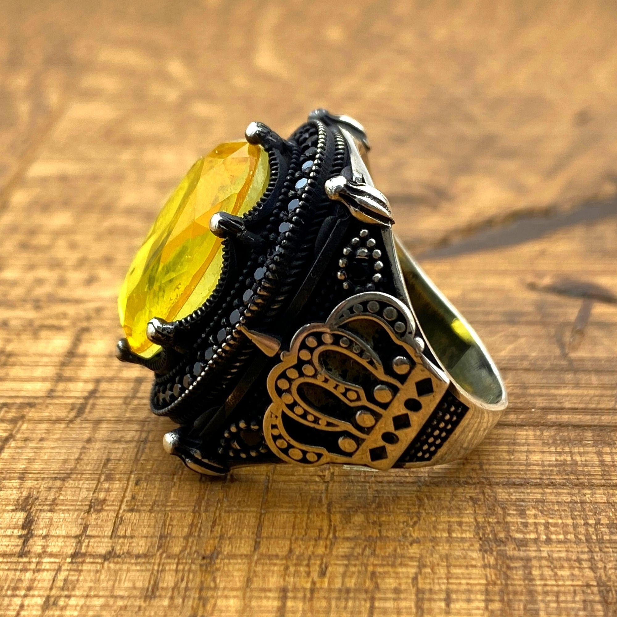 خاتم فضة يدوي بحجر بارايبا أصفر للرجال