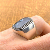 خاتم رجالي تركي أصلي مصنوع يدويًا من الفضة الإسترلينية مع حجر الزركون الأسود - هدية جريئة وأنيقة له