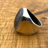 خاتم رجالي تركي أصلي مصنوع يدويًا من الفضة الإسترلينية مع حجر الزركون الأسود - هدية جريئة وأنيقة له