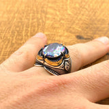 Handcrafted Men's 925 Sterling Silver Mystic Topaz Ring - Bold Statement Piece